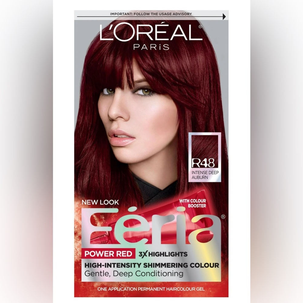 L'Oreal Paris Feria Permanent Hair Color, R48 Red Velvet Intense Deep Auburn